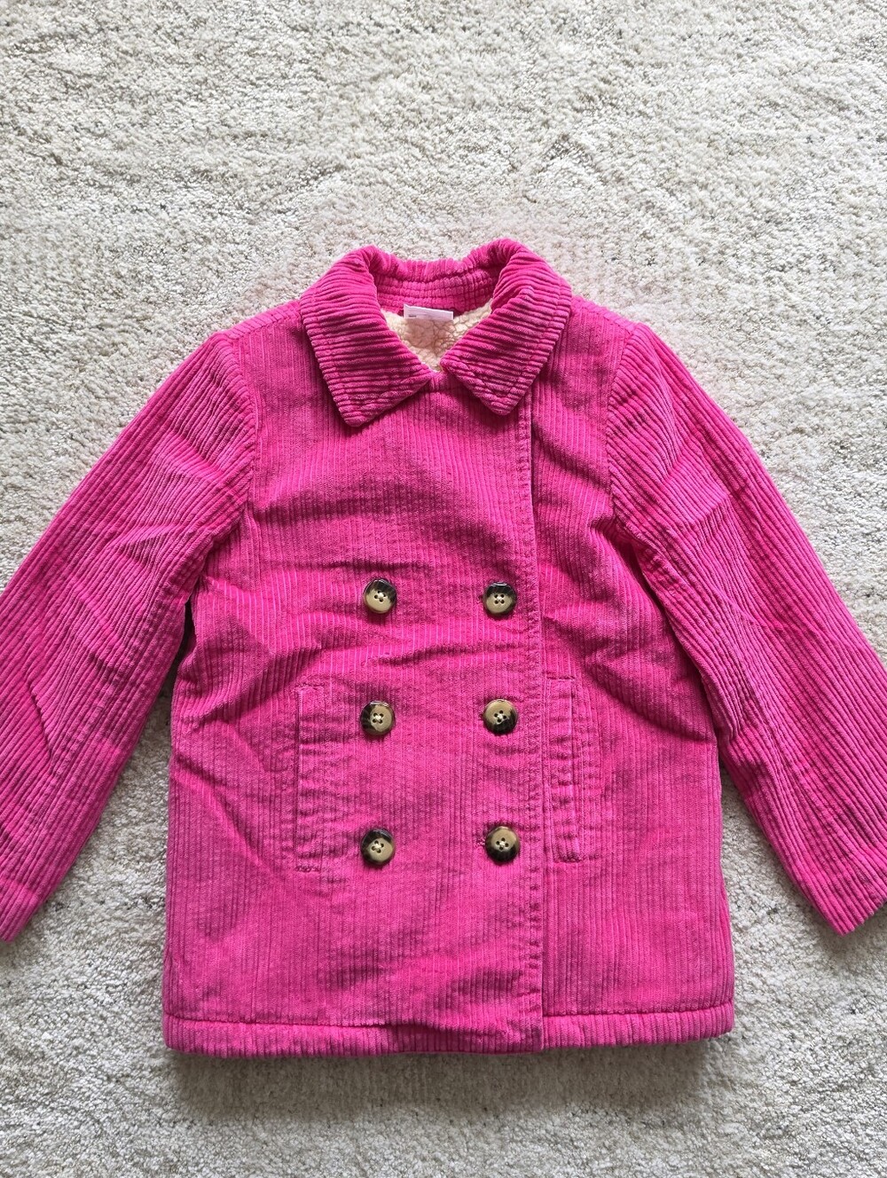 Hanna Andersson Hot Pink Corduroy Double-Breasted Peacoat Size 130cm 8